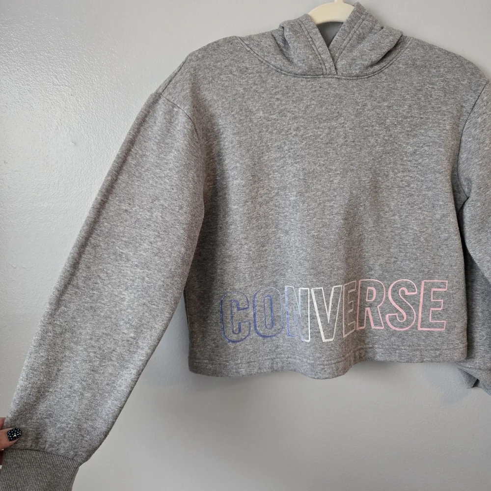 Converse Girls Bundle: 2 Gray Cropped Hoodies Size Large 12-13 Rainbow & Pastel